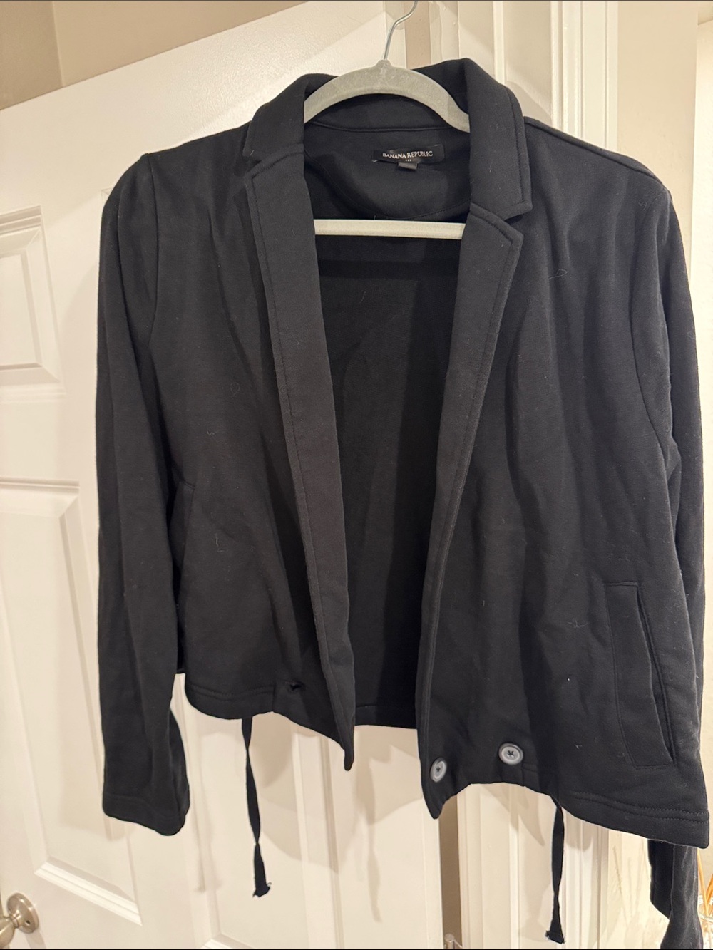 NWOT Banana Republic Black Open-Front Knit Jacket with Drawstring Hem